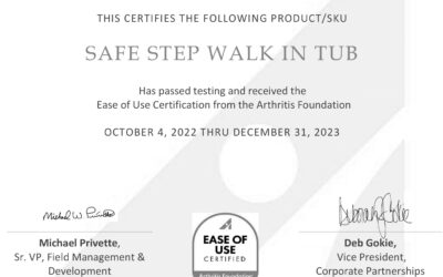 Safe Step Walk-In Tub Earns Ease of Use Certification from the Arthritis Foundation
